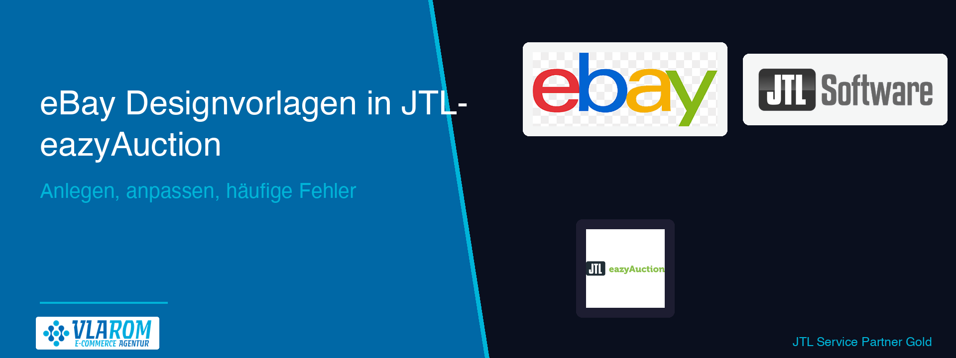 JTL-eazyAuction Designvorlagen-Editor links, fertiges eBay-Listing rechts, dazwischen ein Pfeil mit Platzhalter-Variablen