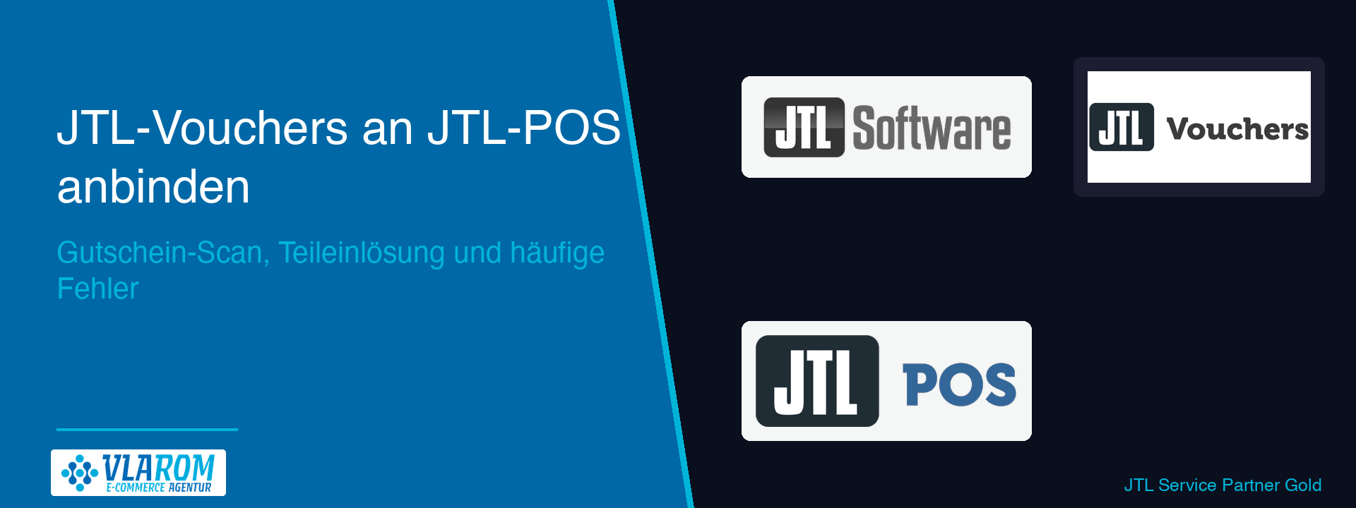 jtl-vouchers-pos-verbinden-hero-blog JTL-POS Kassenbildschirm mit Gutschein-Eingabefeld, daneben JTL-Vouchers Portal mit Restwert-Anzeige