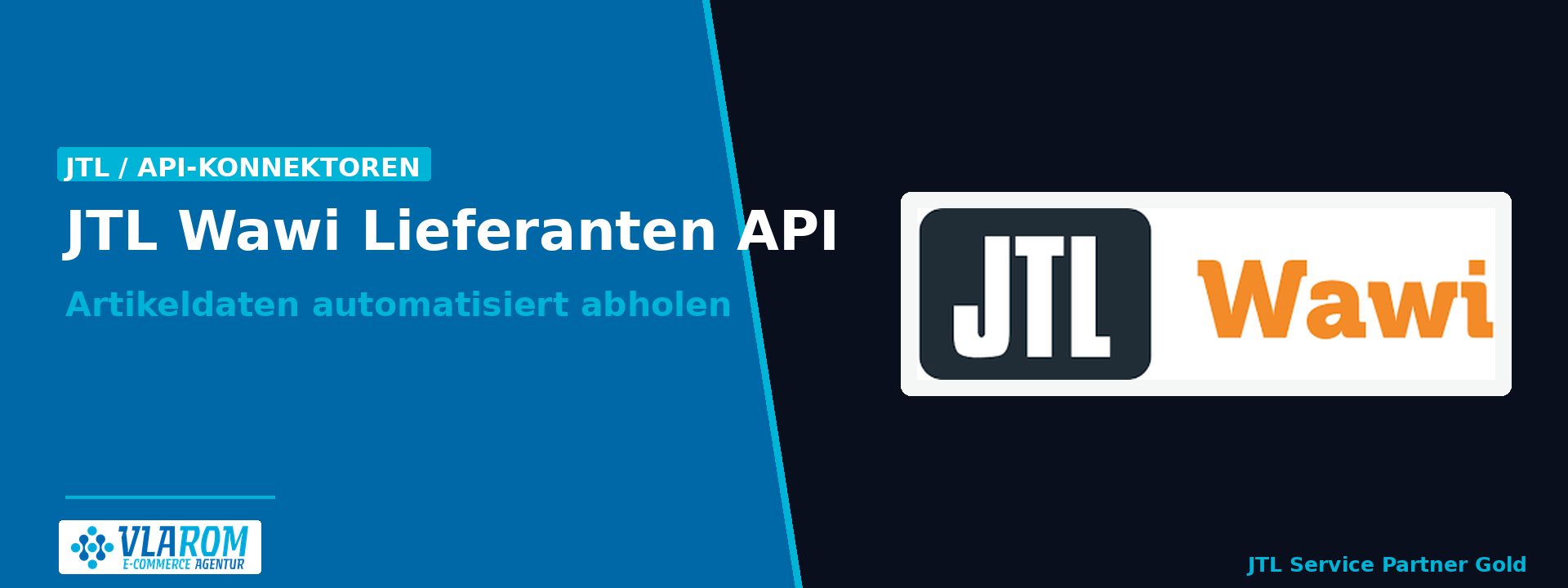 Schematische Darstellung JTL Wawi Lieferanten API Anbindung: Lieferanten-API links, maßgeschneiderter JTL-Konnektor Mitte, JTL-Wawi-Oberfläche rechts