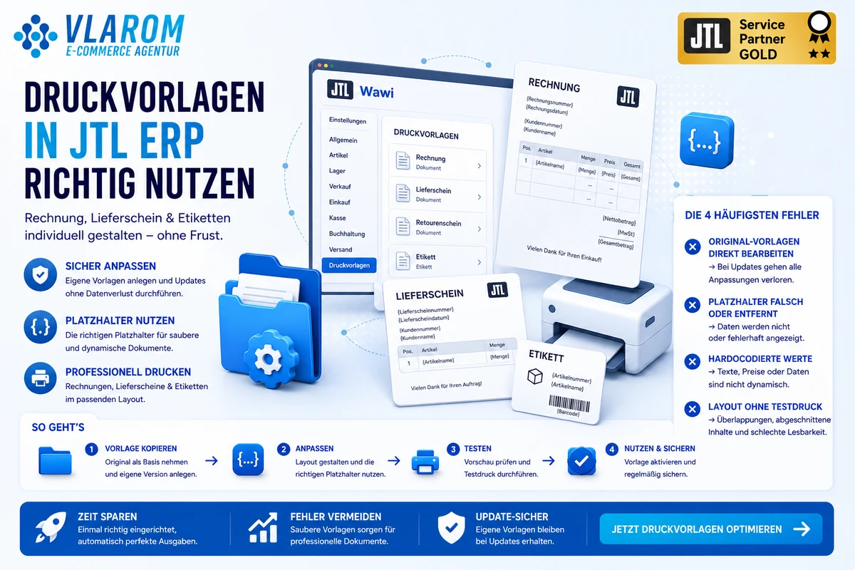 JTL Wawi Druckvorlagen anpassen — Infografik Vlarom E-Commerce Agentur