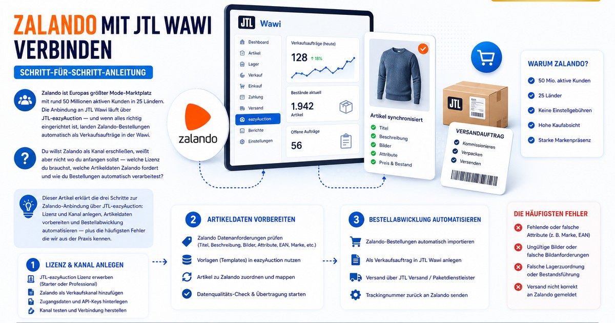 Zalando mit JTL Wawi verbinden: Schritt-für-Schritt-Anleitung Infografik