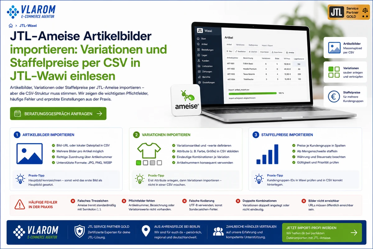 jtl-ameise-artikelbilder-import-infografik-1 JTL-Ameise Artikelbilder, Variationen und Staffelpreise per CSV importieren — Infografik mit Pflichtfeldern, Praxis-Tipps und häufigen Fehlern