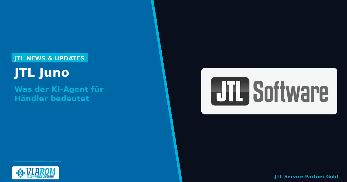 JTL Juno: Was der KI-Agent für Händler bedeutet – JTL-Software-Logo auf Vlarom-Hintergrund