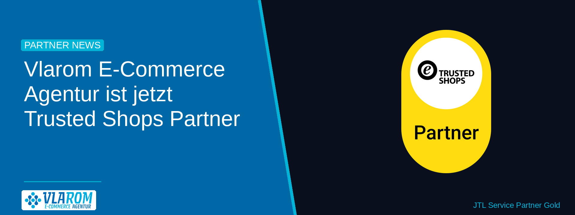 Vlarom E-Commerce Agentur ist jetzt Trusted Shops Partner – Vlarom-Logo und Trusted-Shops-Partner-Badge